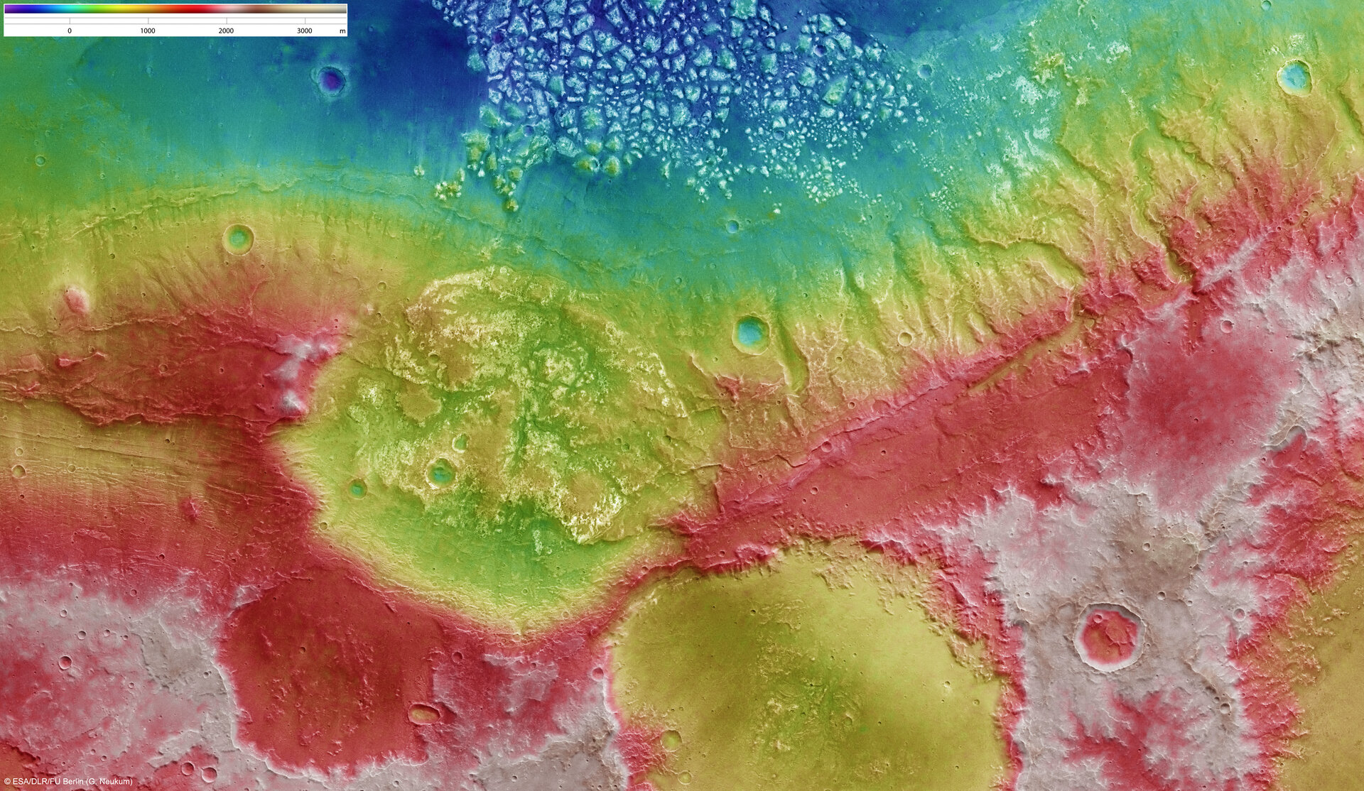 Elevation of the Magellan Crater region of Mars