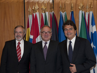 Jean-Jacques Dordain with Pierre Lellouche and Werner Hoyer at ESA Headquarters on 15 June 2010