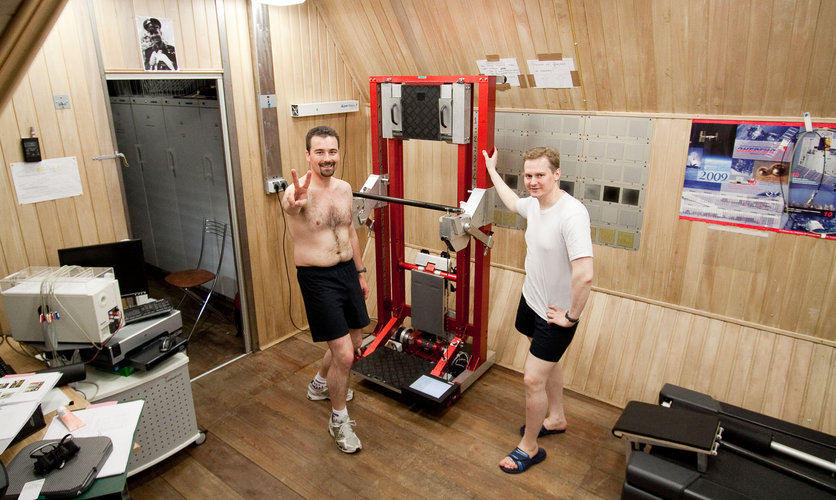Romain and Aleksandr with training machine