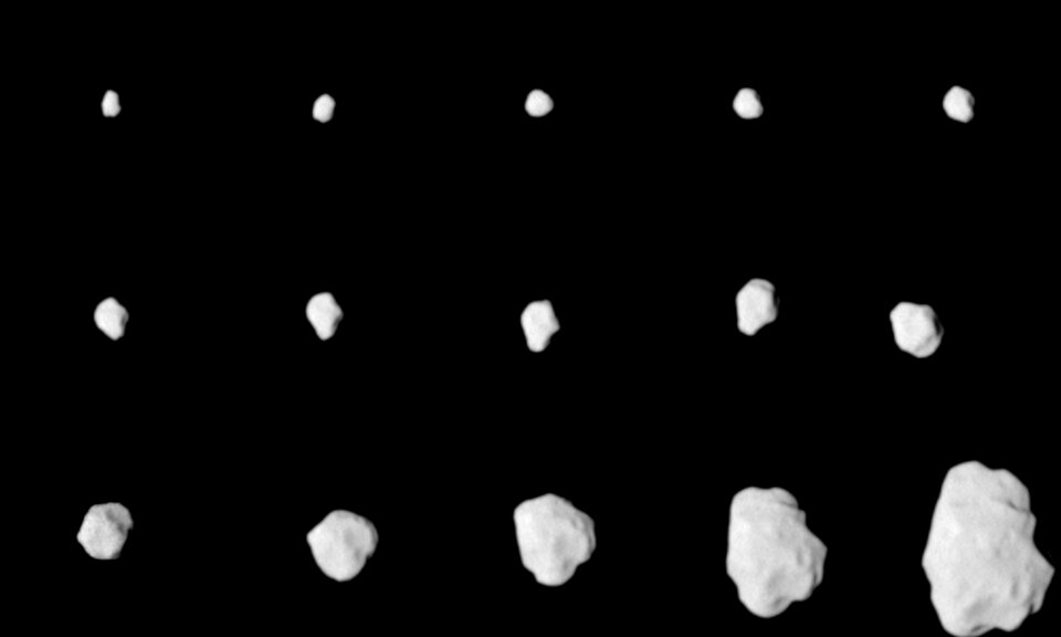 Snímky z průběhu přiblížení k asteroidu Lutetia.