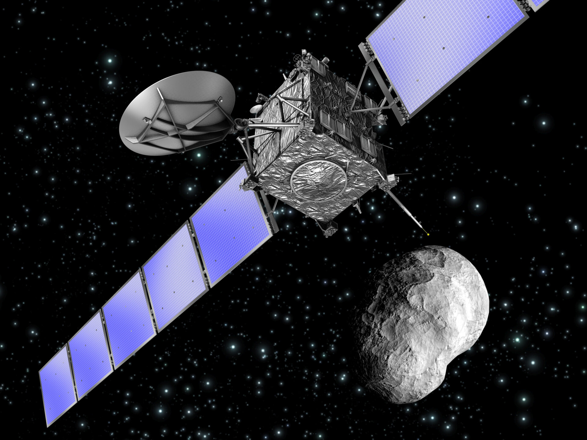 Artist's impression of Rosetta at asteroid 21 Lutetia 10 July 2010