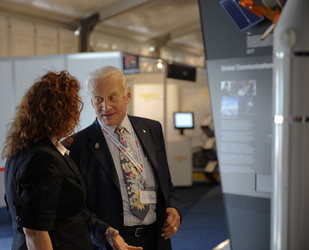 Buzz Aldrin visiting ESA stand
