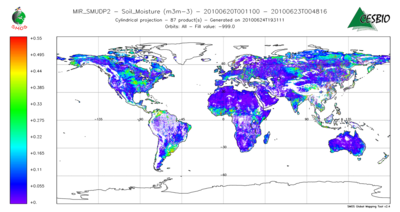 Fuktigheten i jordsmonnet på land målt av SMOS
