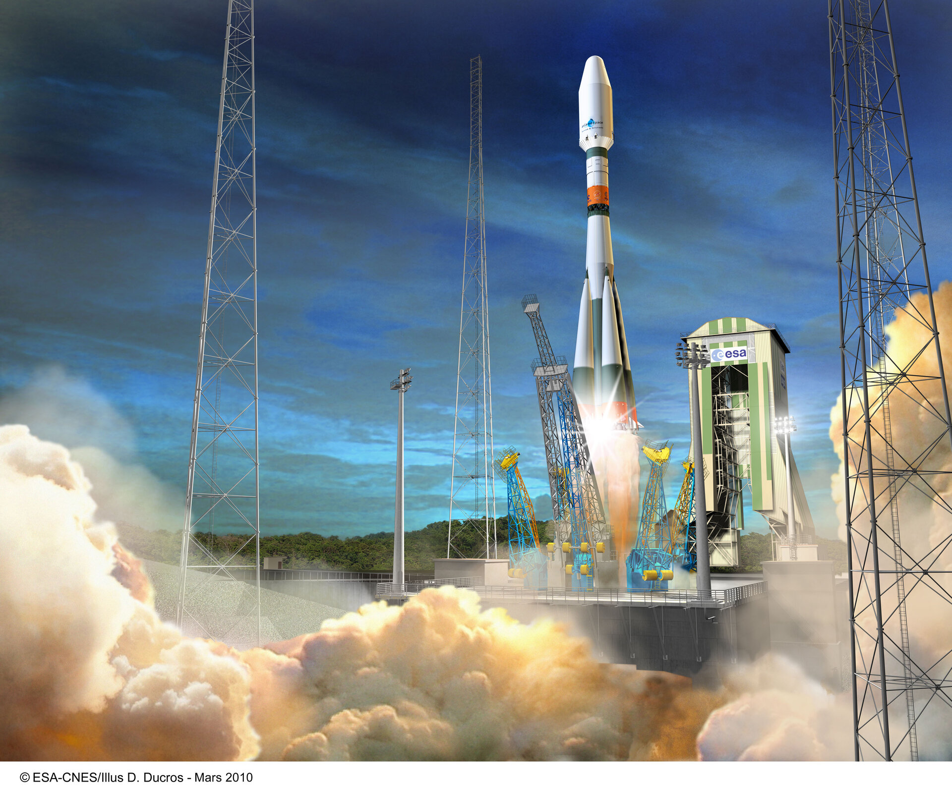 Artist's impression of a Soyuz liftoff in French Guiana