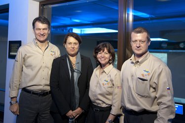 Expedition 27 crew with Simonetta Di Pippo, ESA Director of Human Spaceflight, at Columbus Control Centre.