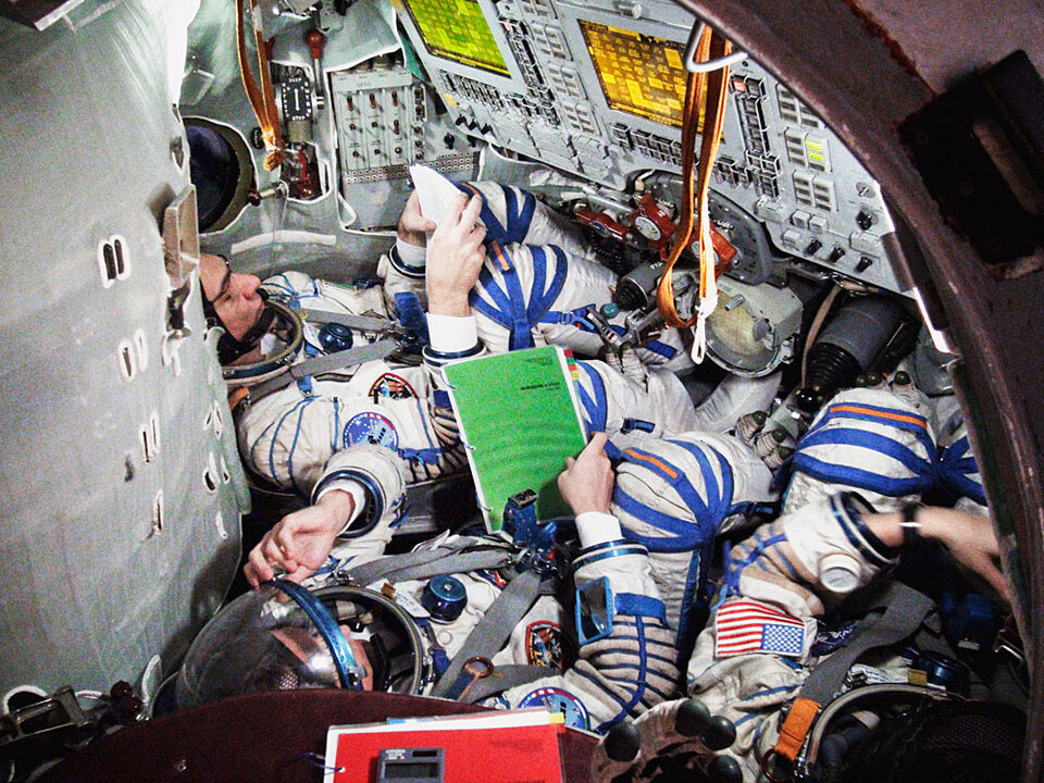 Inside the Soyuz during a simulation