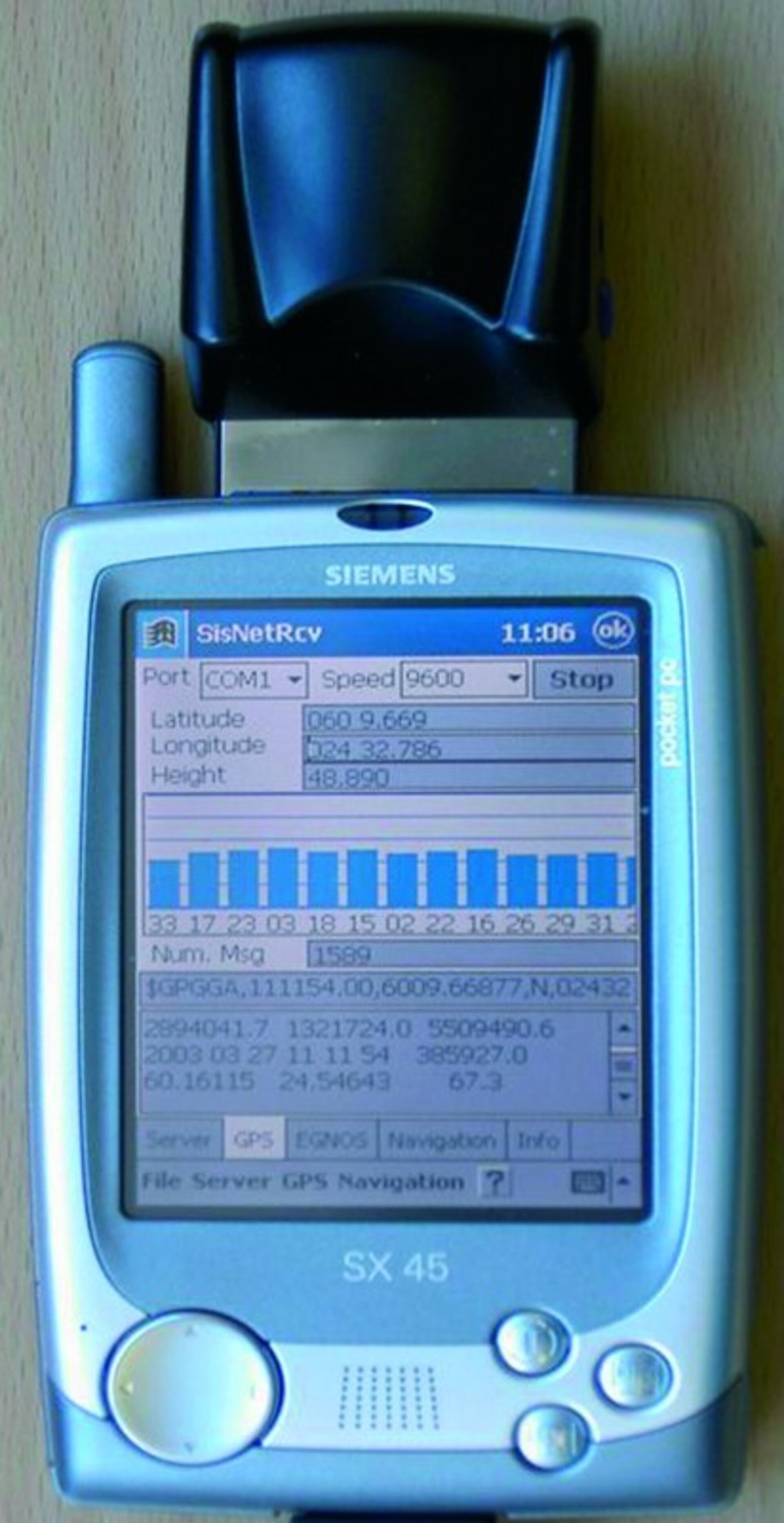 SISNeT receiver integrated into mobile phone