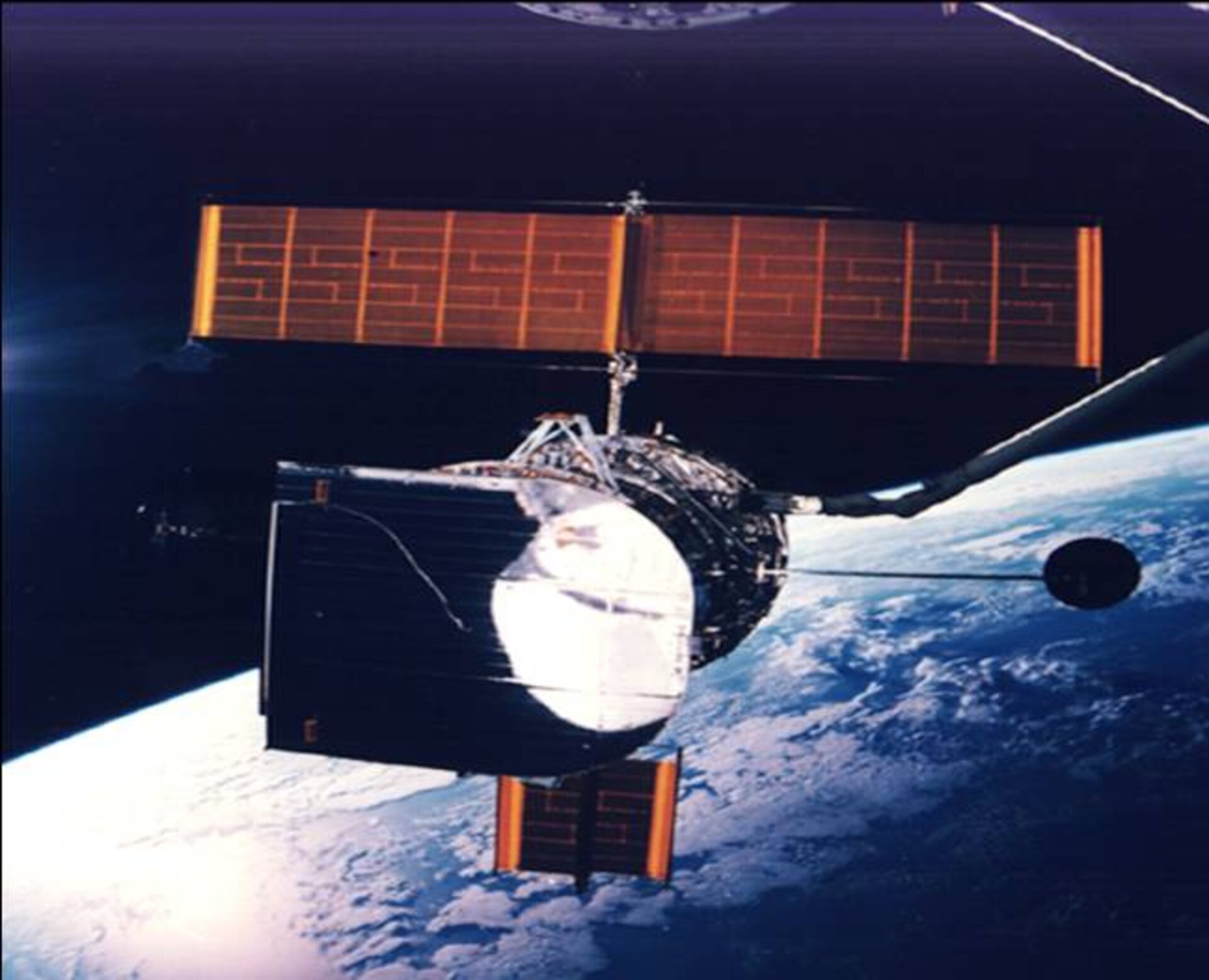 Hubble solar arrays unfurling in orbit