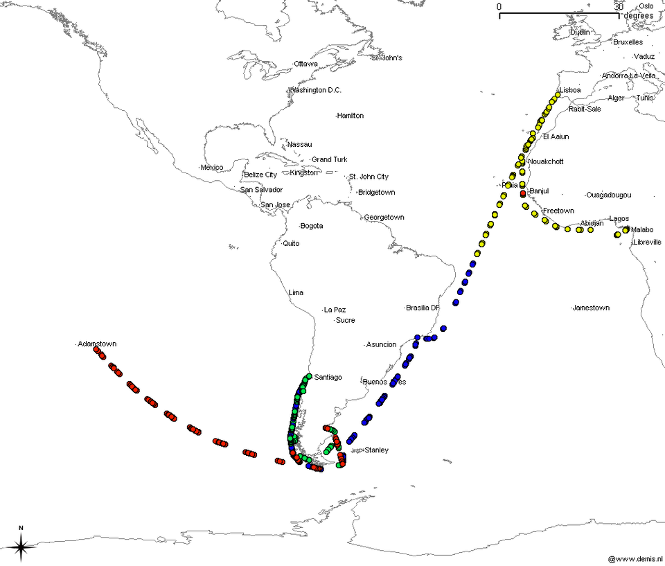 One ship tracked over four months