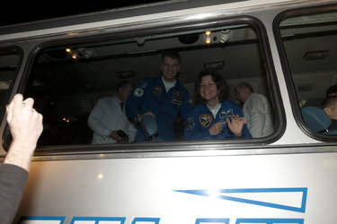 Soyuz TMA-20 crew leaving the Cosmonaut Hotel