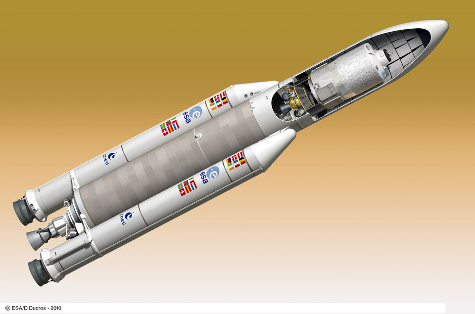 Johannes Kepler kommer att lyfta i nosen på en Ariane 5ES-raket från Kourou i Franska Guyana.