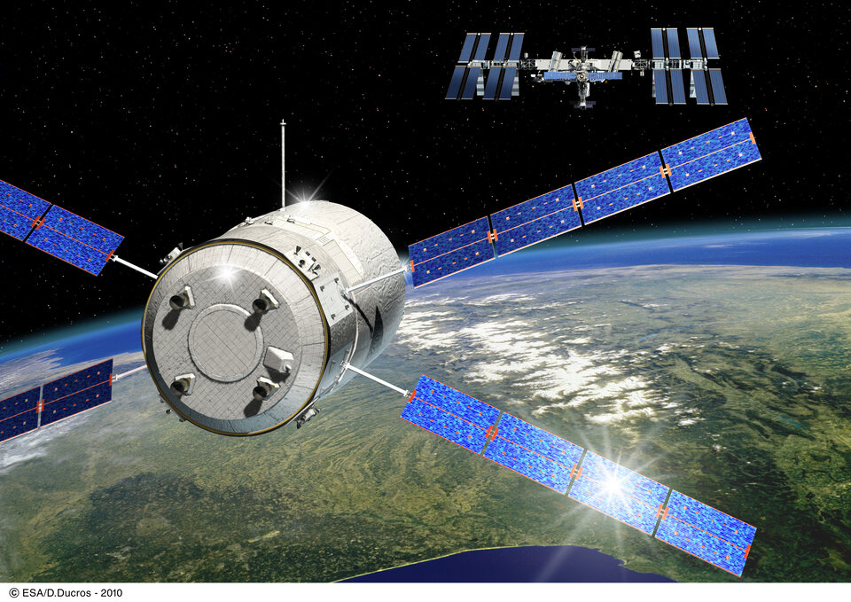 Representación del ATV Johannes Kepler aproximándose a la ISS