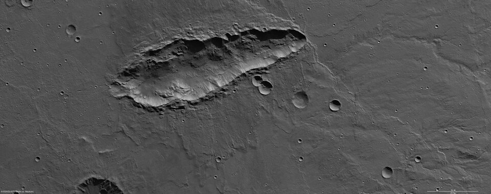 Elongated crater in high resolution