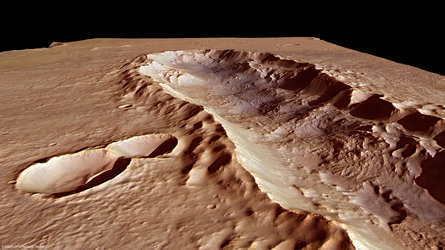 Perspective view of elongated crater