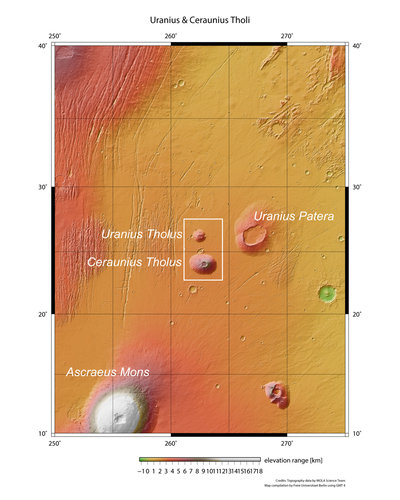 Ceraunius Tholus and Uranius Tholus in context