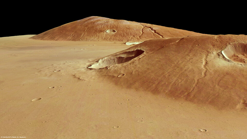 Ceraunius Tholus y Uranius Tholus en perspectiva