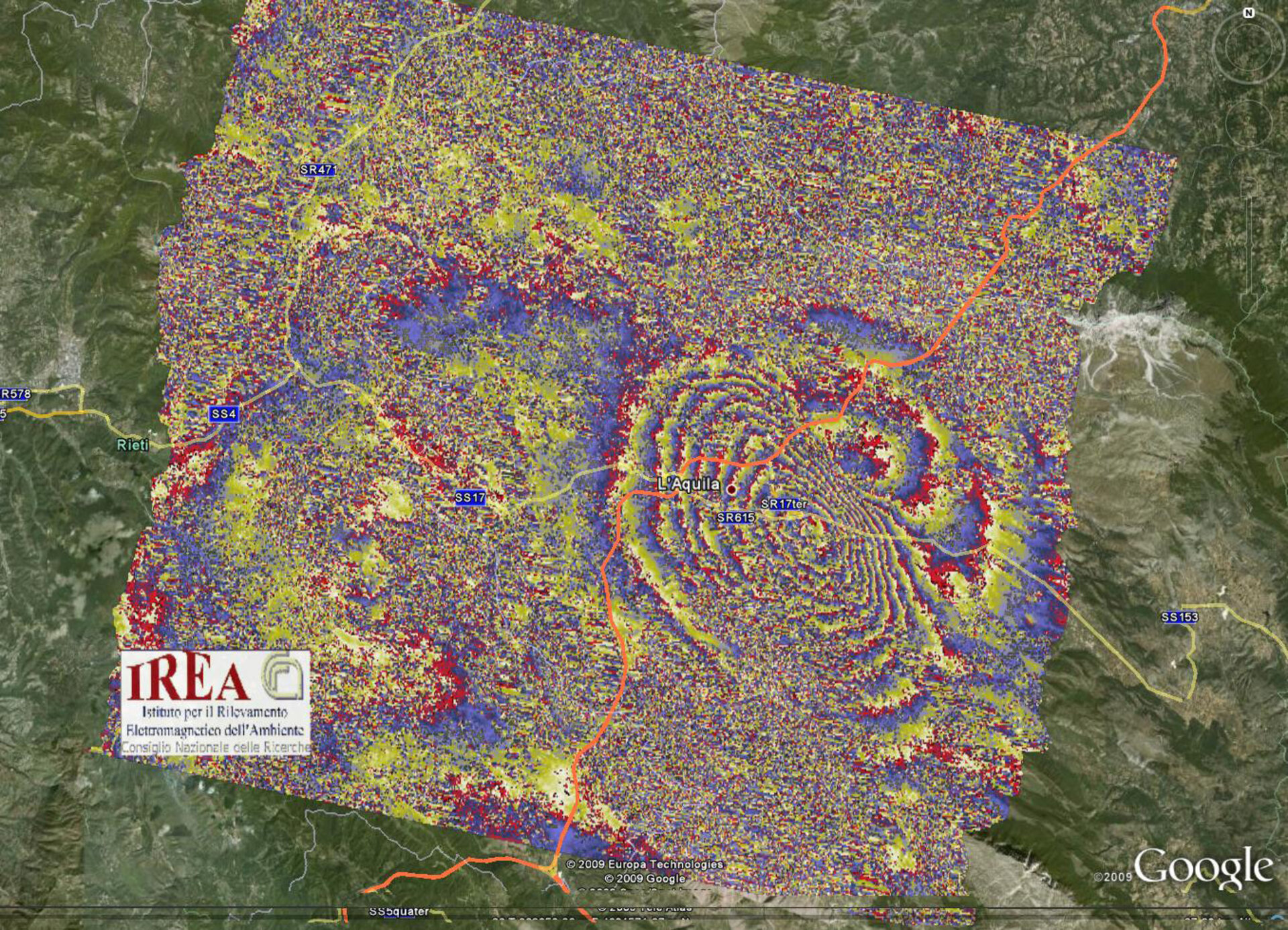 Interferogram av jordskjelv i Italia