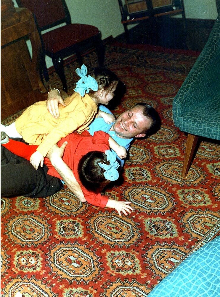 Yuri Gagarin with daughters Yelena and Galina