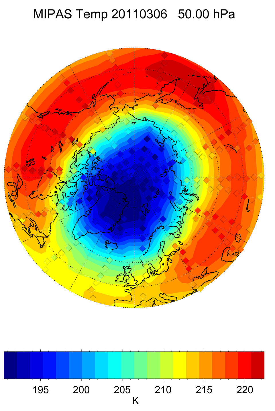 H κατανομή της θερμοκρασίας πάνω από την Αρκτική