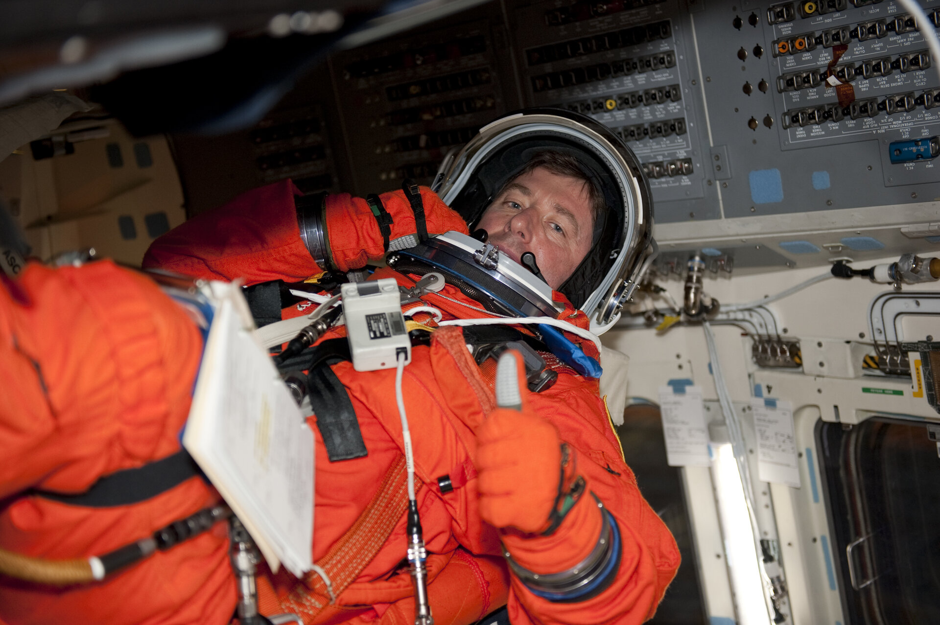 Roberto Vittori takes his seat aboard Endeavour