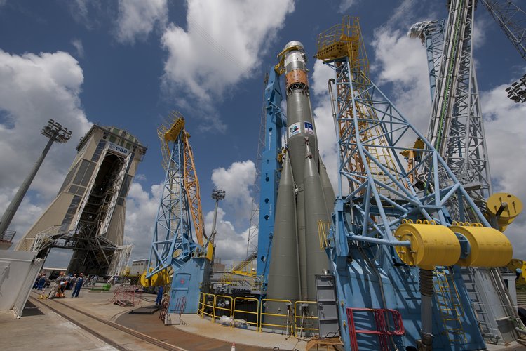 Soyuz installed on launch pad