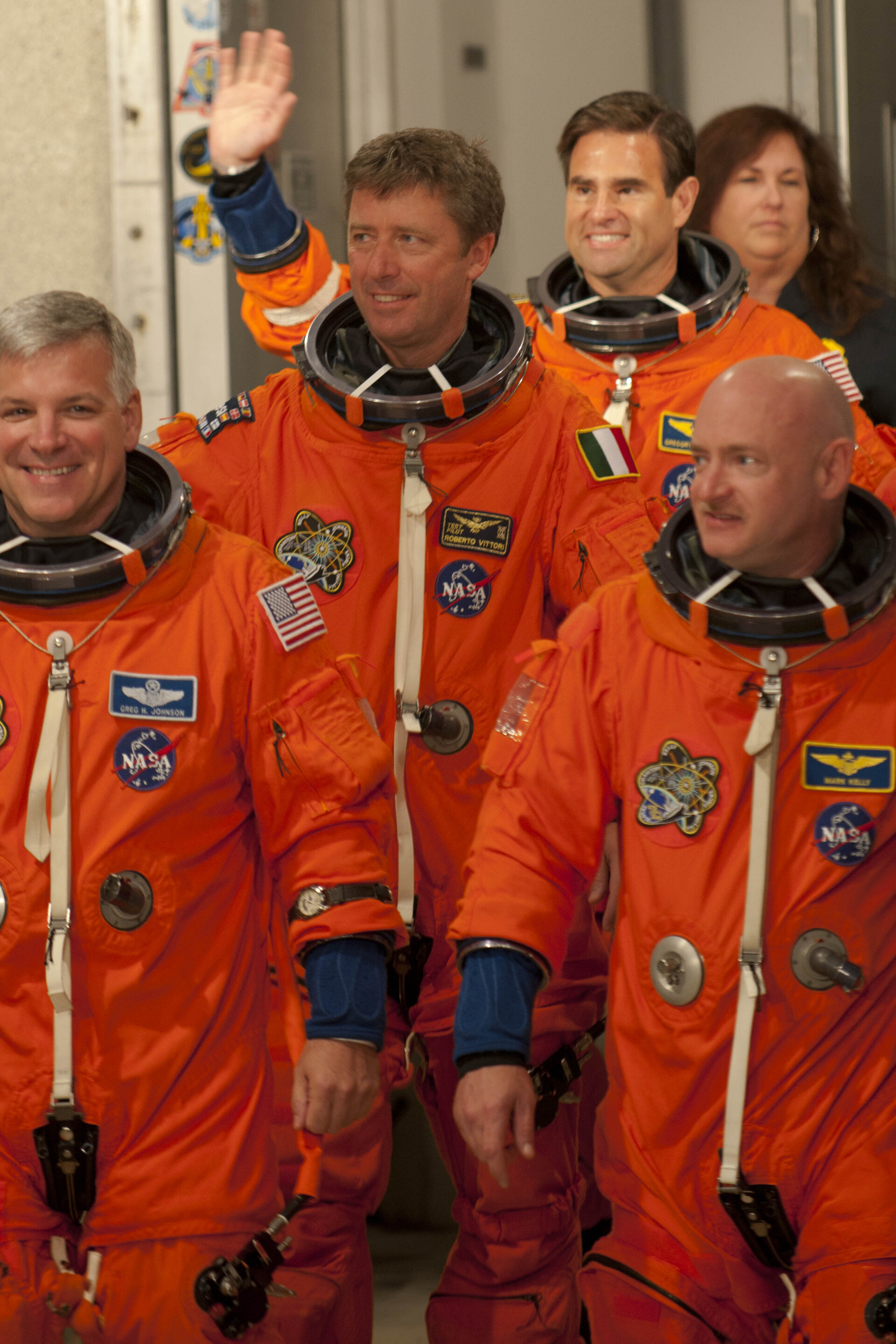 STS-134 crew walk out