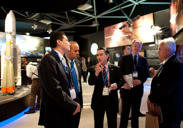 Alonso Ulloa Vélez  and Fernando Doblas visit the ESA pavilion