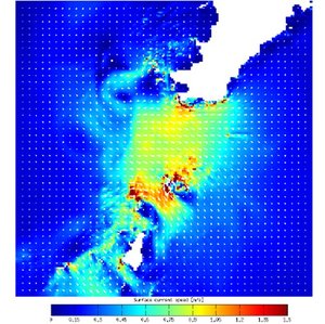 Figure shows Simulation of surface current vector field. The area shown covers Lofoten in Northern Norway