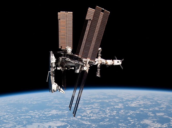 The International Space Station with ATV-2 and Endeavour