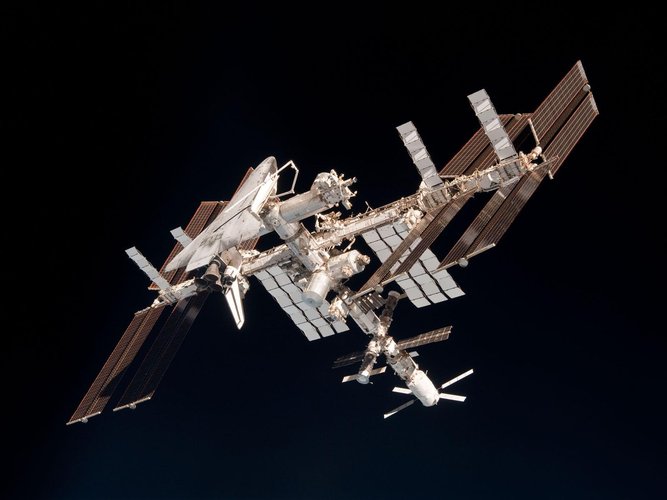 The International Space Station with ATV-2 and Endeavour