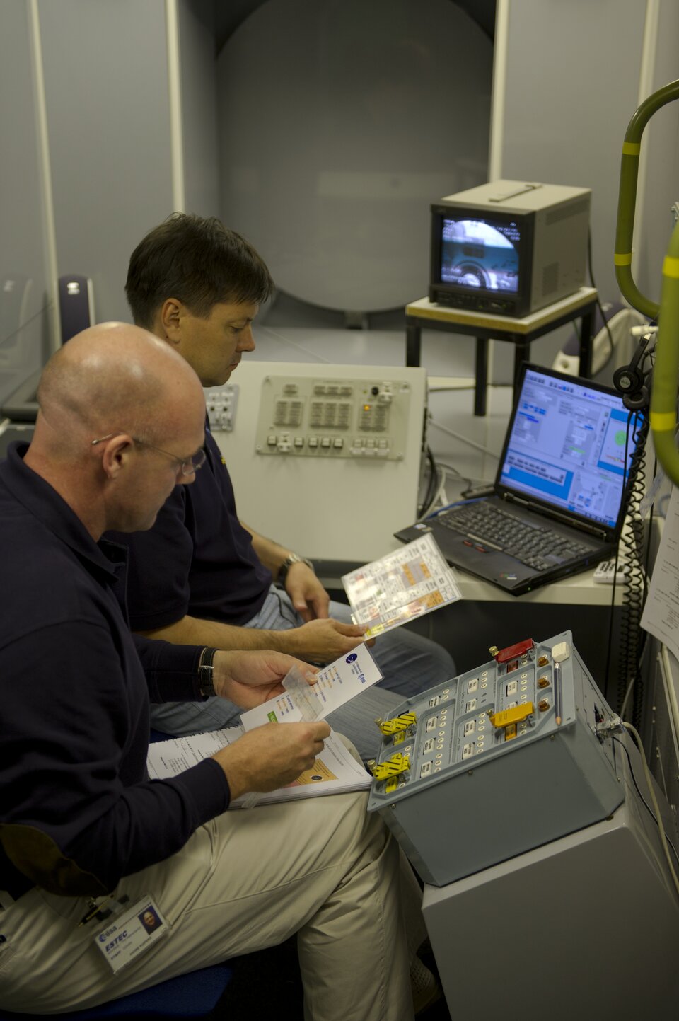 During their mission, André and Oleg will supervise the arrival of ATV-3, ESA's third cargo craft, named <i>Edoardo Amaldi</i>. Here, André and Oleg are training for ATV's arrival.