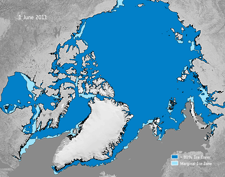 La diminuzione di mare ghiacciato nell'Artico