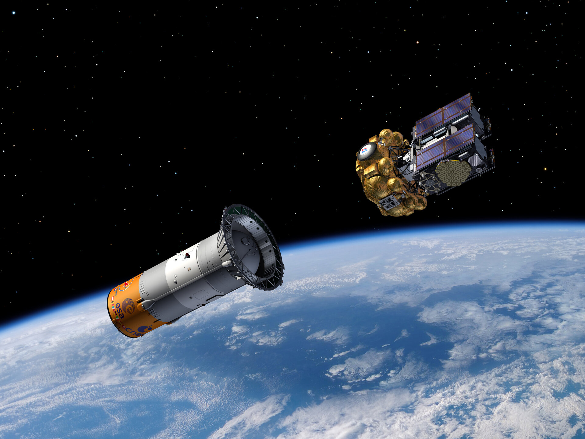 Fregat upper stage separates from Soyuz third stage