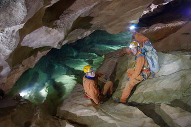 Three astronauts on the first caving day