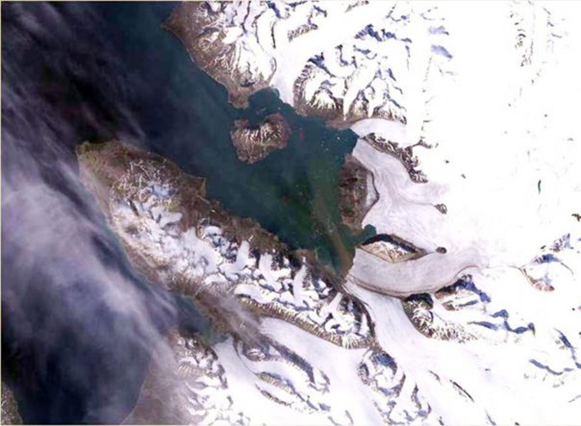 True colour satellite image of Brøggerhalvøya, Svalbard, Norway