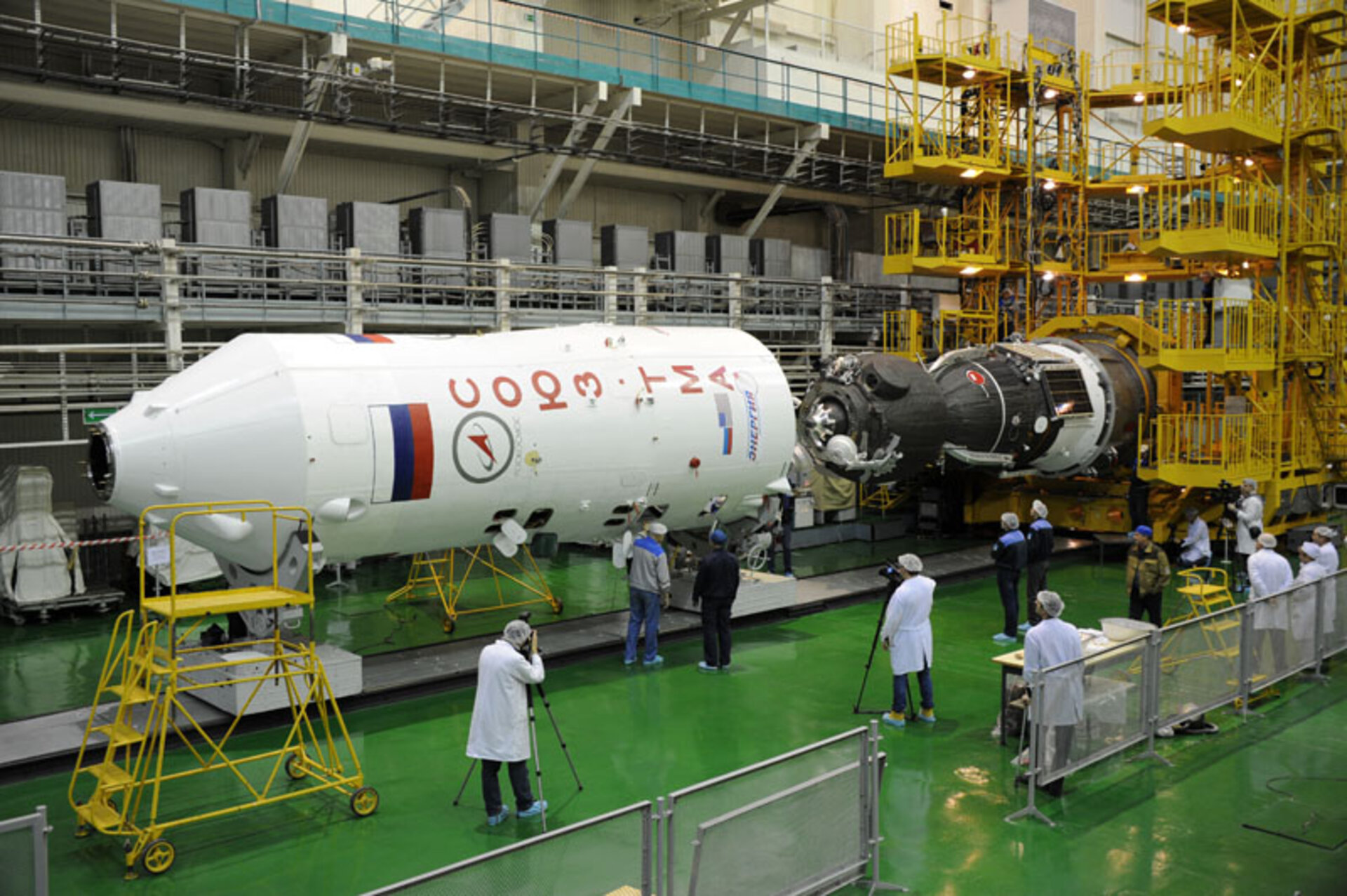 Soyuz TMA-03M ready for insertion into launcher's nose cone