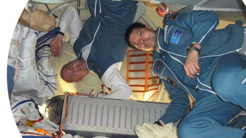 De Nederlandse ESA-astronaut André Kuipers en de Rus Kononenko in het internationaal ruimtestation ISS
