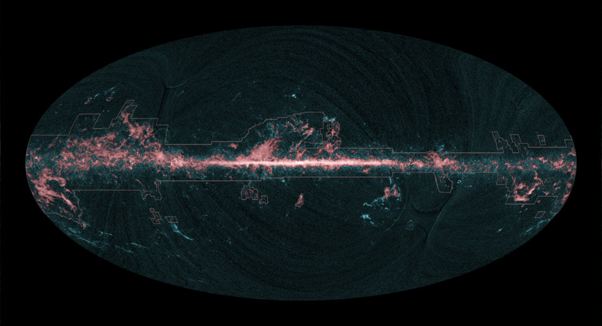 Distribución de gas molecular en todo el cielo, obtenida por Planck