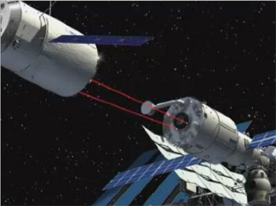 ATV používá lasery během připojování k ISS.