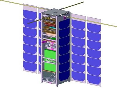 CAD drawing showing proposed OPS-SAT with solar arrays deployed