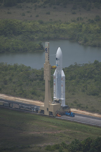 Ariane 5 with ATV Edoardo Amaldi transfer to launch pad