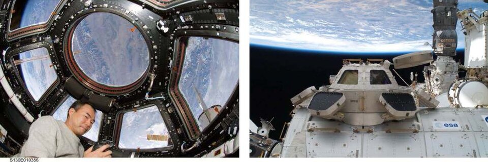Das Cupola-Modul der Internationalen Raumstation bietet einen Panoramablick auf die Erde.