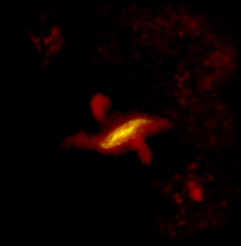 Centaurus A ve vzdáleném infračerveném spektru.