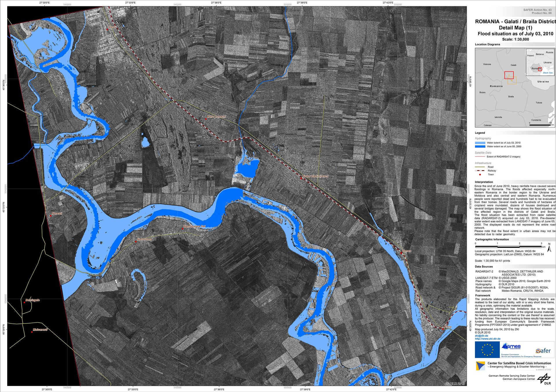 Harta zonelor inundate pe Dunăre