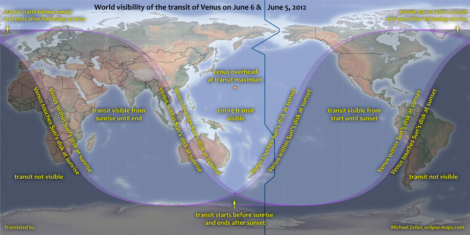 Venustransit: Sichtbarkeitskarte