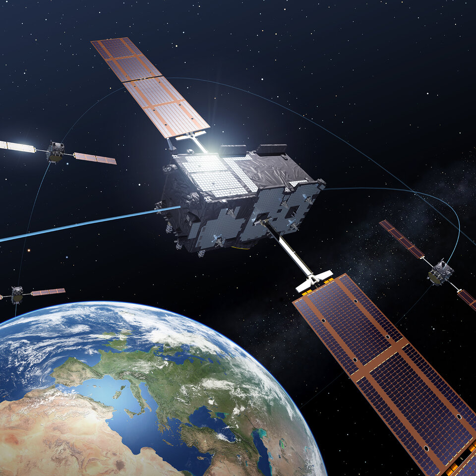 De constellatie van vier IOV-satellieten