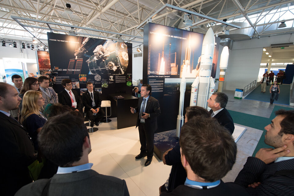 Students from the International Space Education Board visit the exhibition
