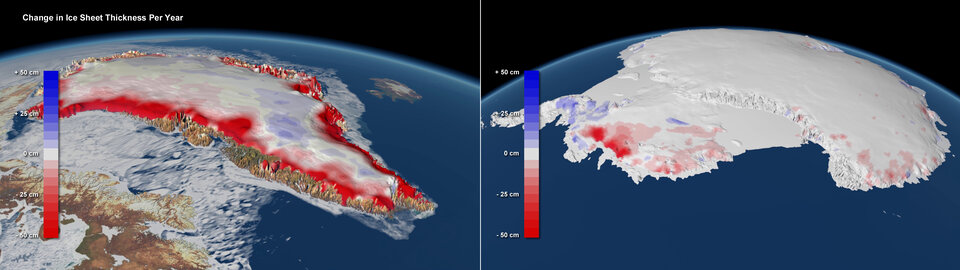 Change of the ice thickness per year