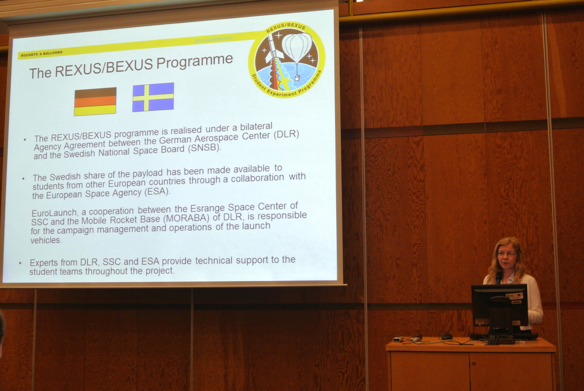 K. Dannenberg (SNSB) presenting organisers of the REXUS & BEXUS programme