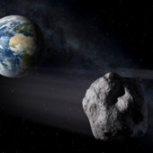 Artist's impression of NEO asteroids passing Earth ESA SSA